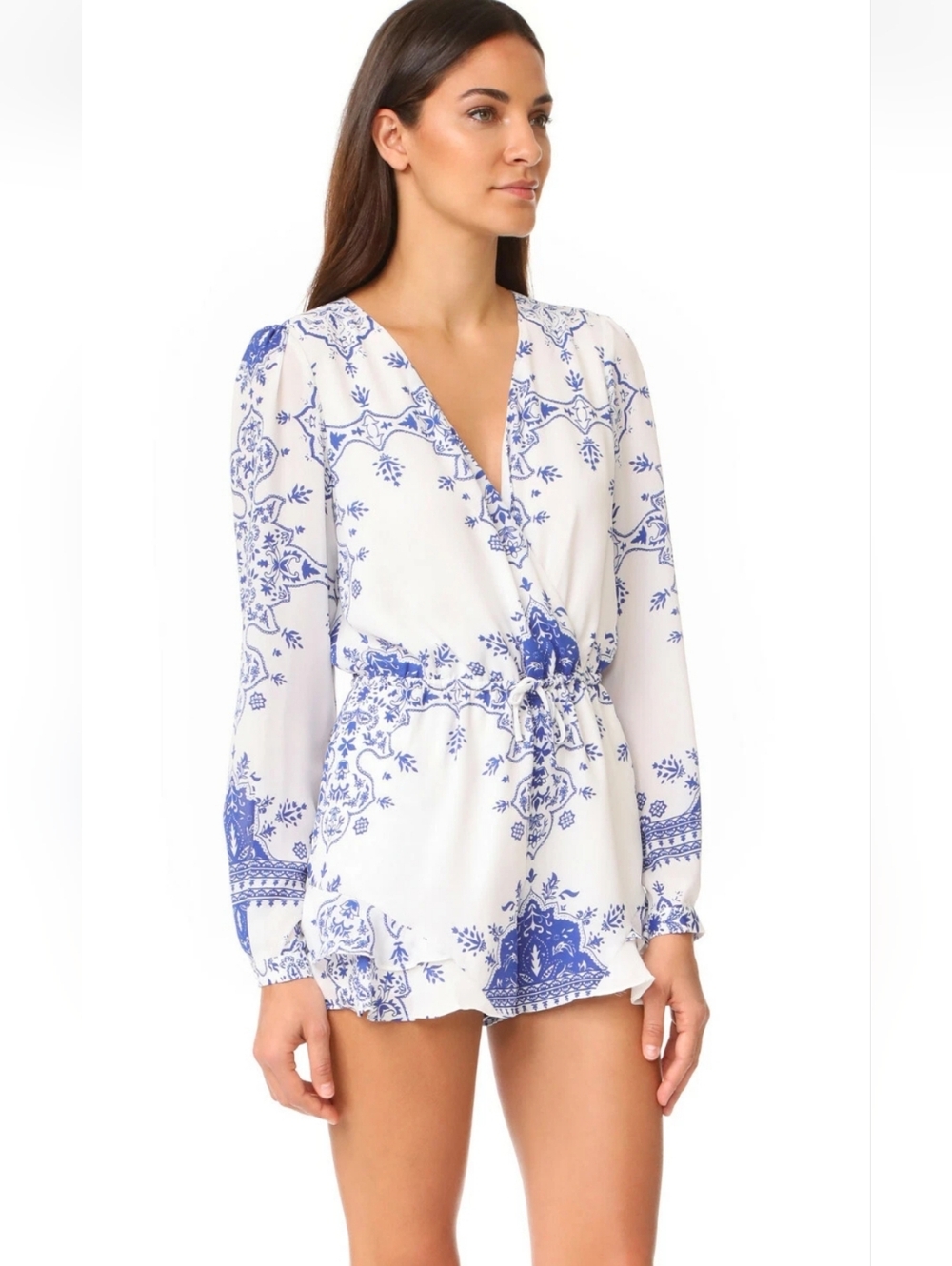 Lovers + Friends Spring Blossom Romper Blue And White Size Small New - Picture 3 of 9